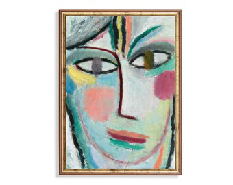 Vintage Abstrakte Frauenportrait Malerei: Neutraler Kunstdruck