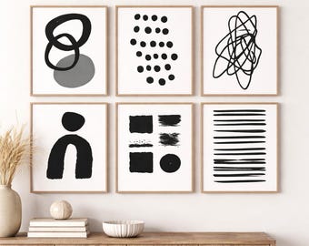 Abstract Gallery Wall Art Set, Modern Black & White Prints (Digital Download)