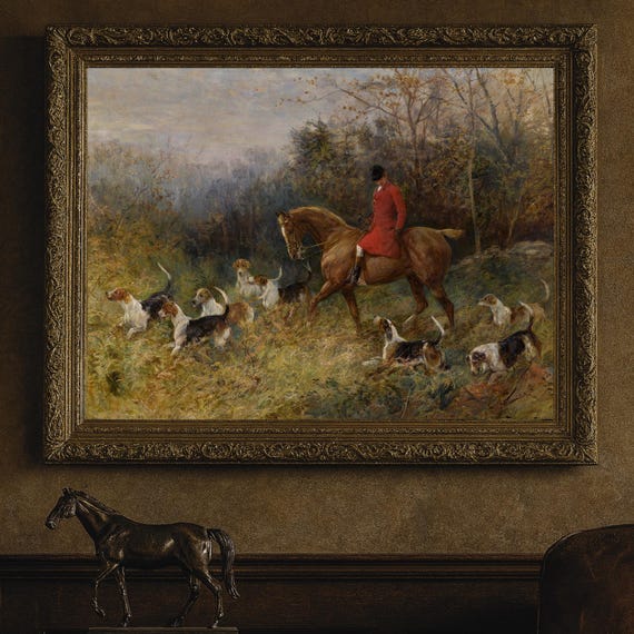 版画 50s / Fox hunting Vintage Fox Hunting Print: Equestrian Wall Art, Autumn Forest