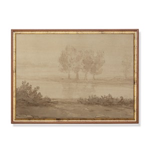 Vintage Landscape Sketch Print: Rustic Country Forest Art