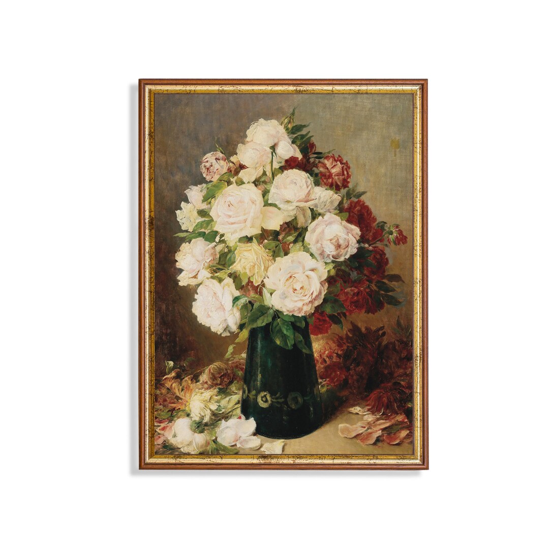 Gerahmte Wandkunst – Rosenstrauß In Vase, 61 X 40 Cm, Rustikal-braun, Abstraktes Blumenbild Auf Holz