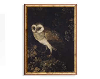 Mailed Print | Vintage Owl Painting | Antique Dark Academia | Moody Rustic Bird Print | Fine Art | Print and Ship | Living Room Art