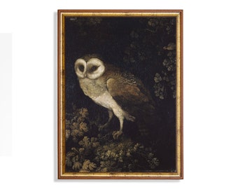 Vintage Barn Owl Art Print: Dark Forest, Rustic Cottagecore Decor