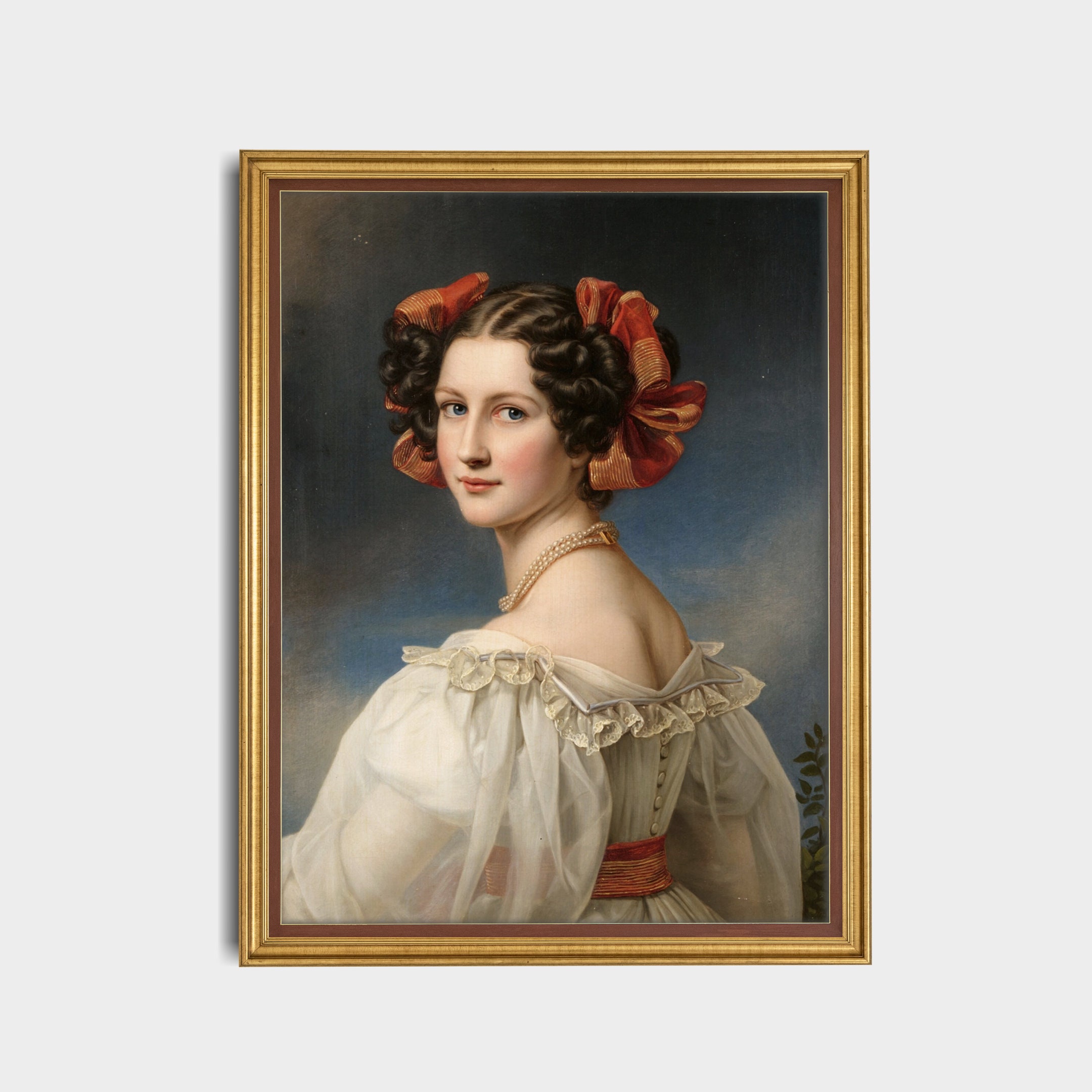 ビクトリア朝の女性の肖像画プリント：アンティーク油絵アート