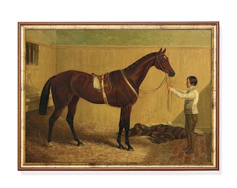 Vintage Horse and Groom Print: 19th Century Equestrian Art