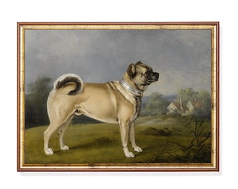 アンティークの犬の油彩画 ＊油絵 ヴィンテージ犬の肖像画｜壁飾り用のダウンロード可能な油絵プリント
