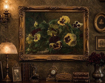 Vintage Stiefmütterchen Kunstdruck: Cottagecore Botanisches Wanddekor