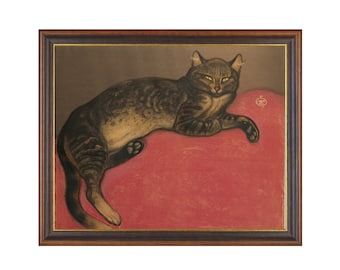 Vintage Cat Portrait Art Print: Antique Farmhouse Decor
