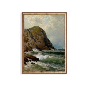 Vintage Seascape Painting: Antique Coastal Ocean Art Print