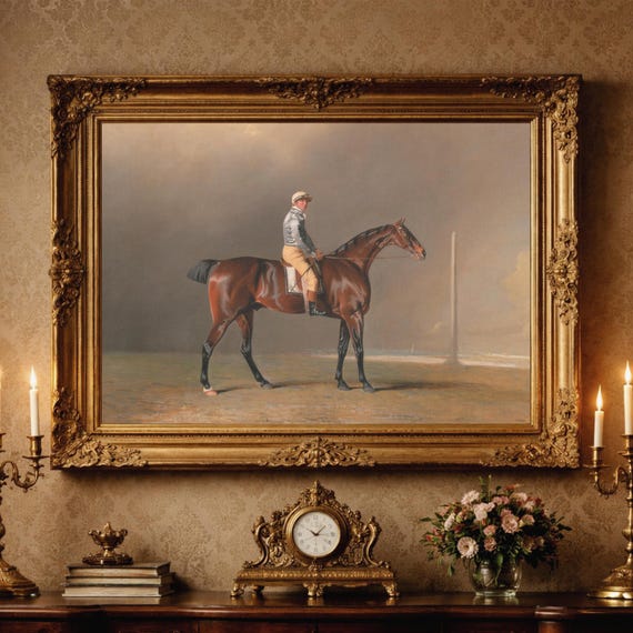 アンティーク競走馬の絵画：ヴィンテージ乗馬アートプリント（デジタル 