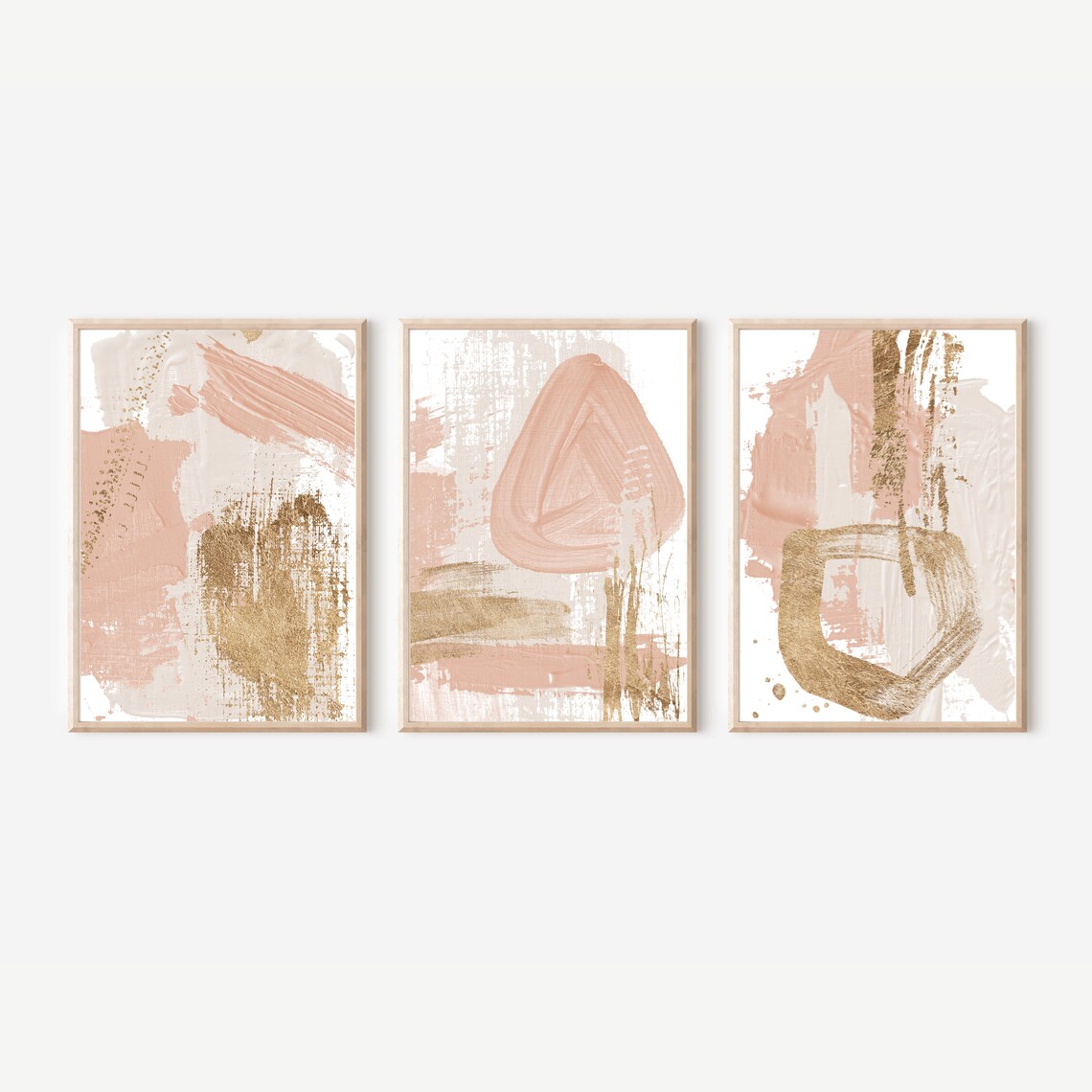 3 Piece Wall Art Abstract Oil Painting Blush Pink Wall Art Set - Etsy