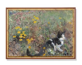 Vintage Katzen Ölgemälde Druck: Bauernhaus Fine Art