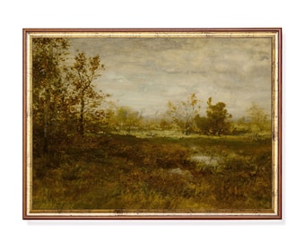 Vintage Landscape Painting: Moody Rustic Countryside Art Print