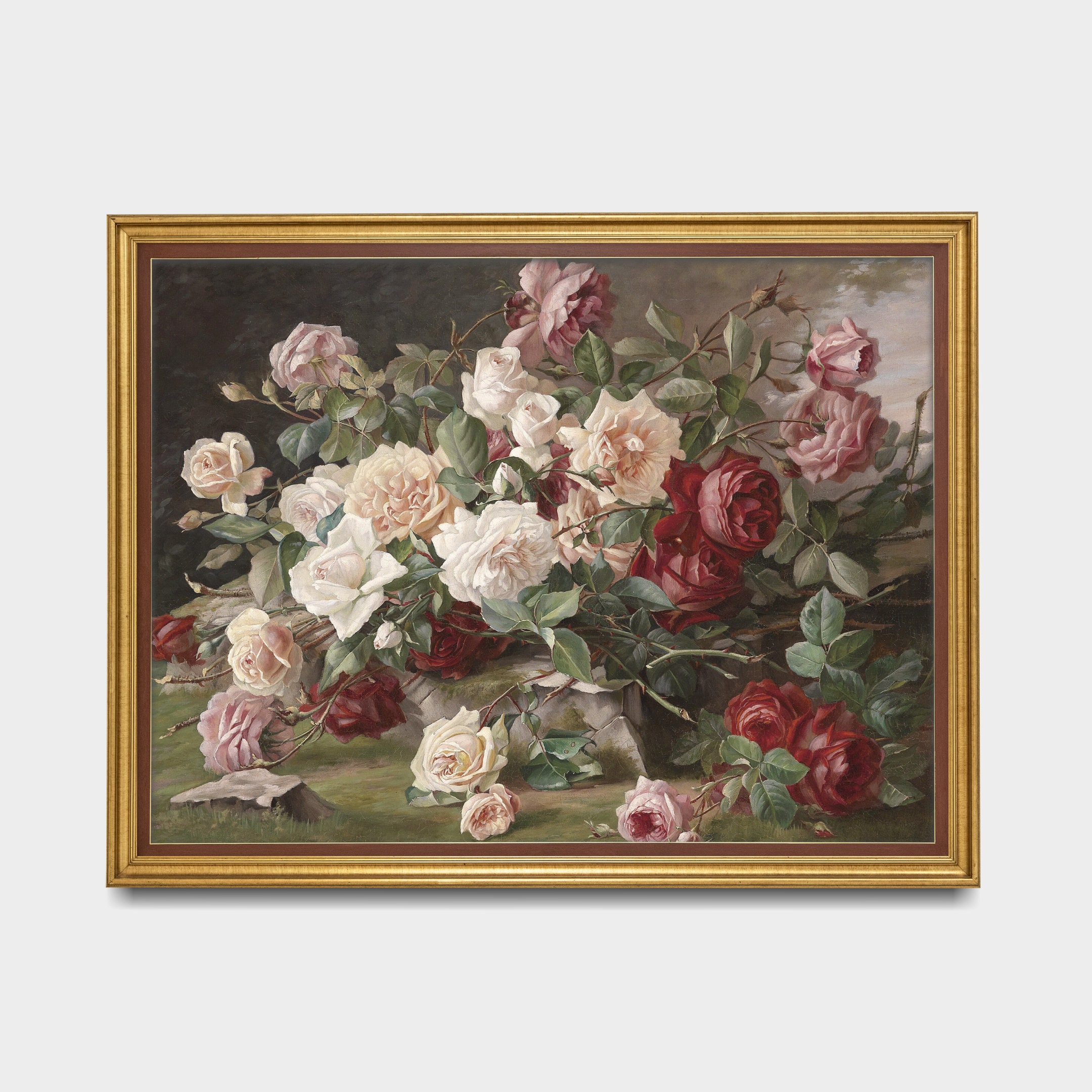 Vintage Rose Still Life Print | Antique Floral Painting (digital ...