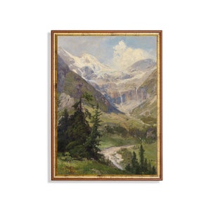 Vintage Alpine Mountain Landscape Print: Rustic Nature Scene (Digital Download