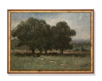 Vintage boomlandschapsschilderkunst: rustieke boskunstprint