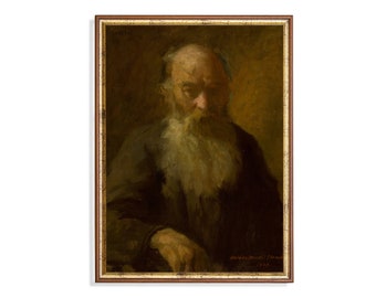 Vintage Old Man Portrait Print: Dark Moody Rustic Oil Painting