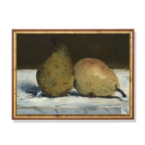 Vintage Pear Still Life Painting: Rustic Farmhouse Kitchen Print (Digital Download)