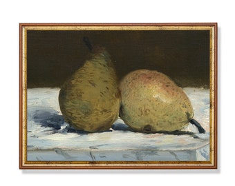 Pear Still Life Painting: Vintage Rustic Farmhouse Art Print
