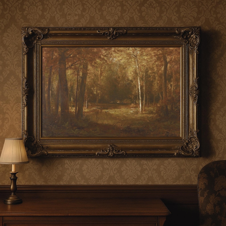 autumn-forest-landscape-art-print-vintage-woodland-painting-digital