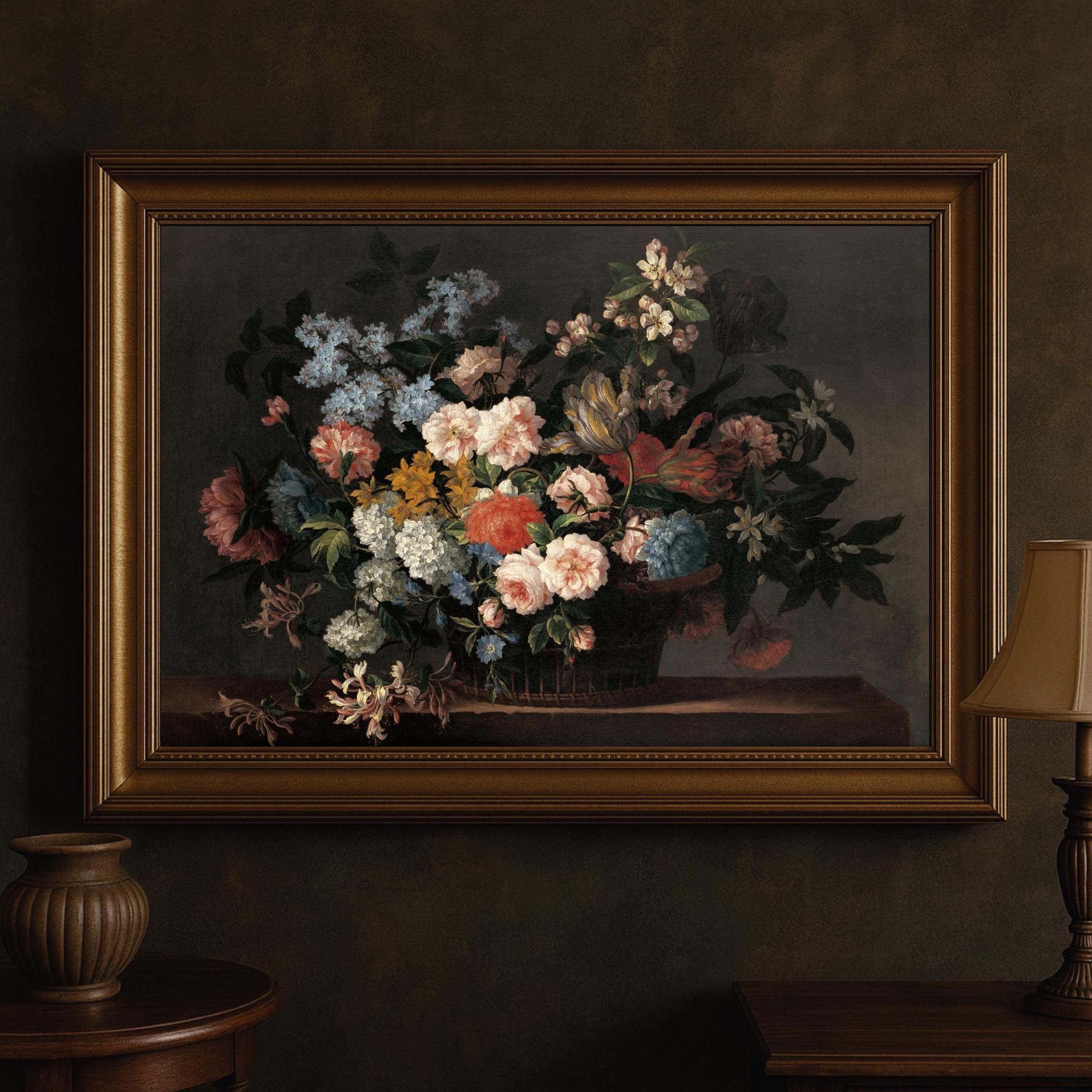 Tableau Ancien Peinture à l'Huile sur Toile Nature Morte Florale Signé
