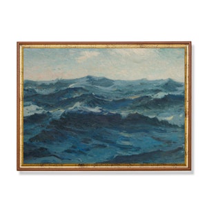 Pintura vintage de olas del océano: arte náutico melancólico (descarga digital)