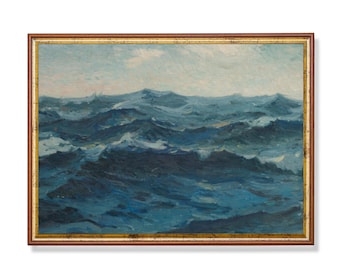 Vintage Meereswelle Kunstdruck: Restaurierte antike Seelandschaft, Küstenwandkunst