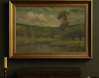 風景画 19世紀の風景画：陰鬱な田園風景の川辺（デジタルダウンロード