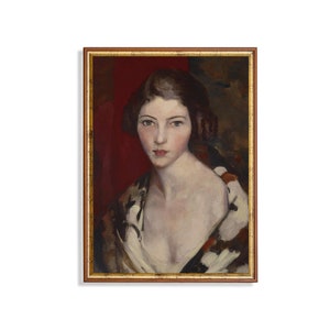 Vintage Woman Portrait Painting: Moody Rustic Art Print