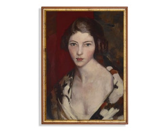 Vintage Woman Portrait Painting: Moody Rustic Art Print