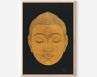 Buddha Portrait Print: Gold & Black Zen Meditation Art