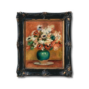Jarrón de anémonas de Pierre-Auguste Renoir: impresión artística de naturaleza muerta con motivos florales vintage, pintura de flores impresionista, decoración de pared clásica