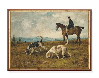Vintage Equestrian Print: Man on Horseback with Hounds (Digital Download)