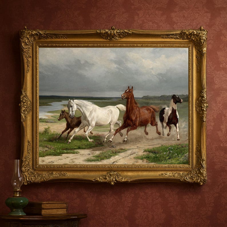 Vintage Horse Oil Painting Print | Equestrian Farmhouse Wall Art ...