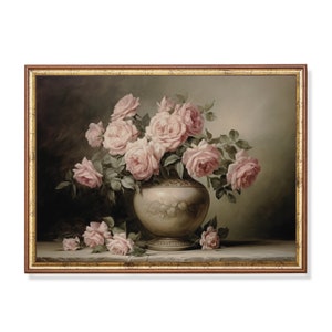 Impresión enviada por correo / Naturaleza muerta con rosas / Pintura floral antigua / Rosas en un jarrón / Arte floral rústico cambiante / Impresión y envío