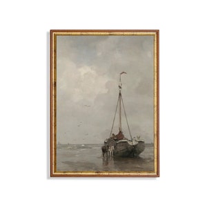 Vintage Sailing Boat Painting: Antique Coastal Art (Digital Download)