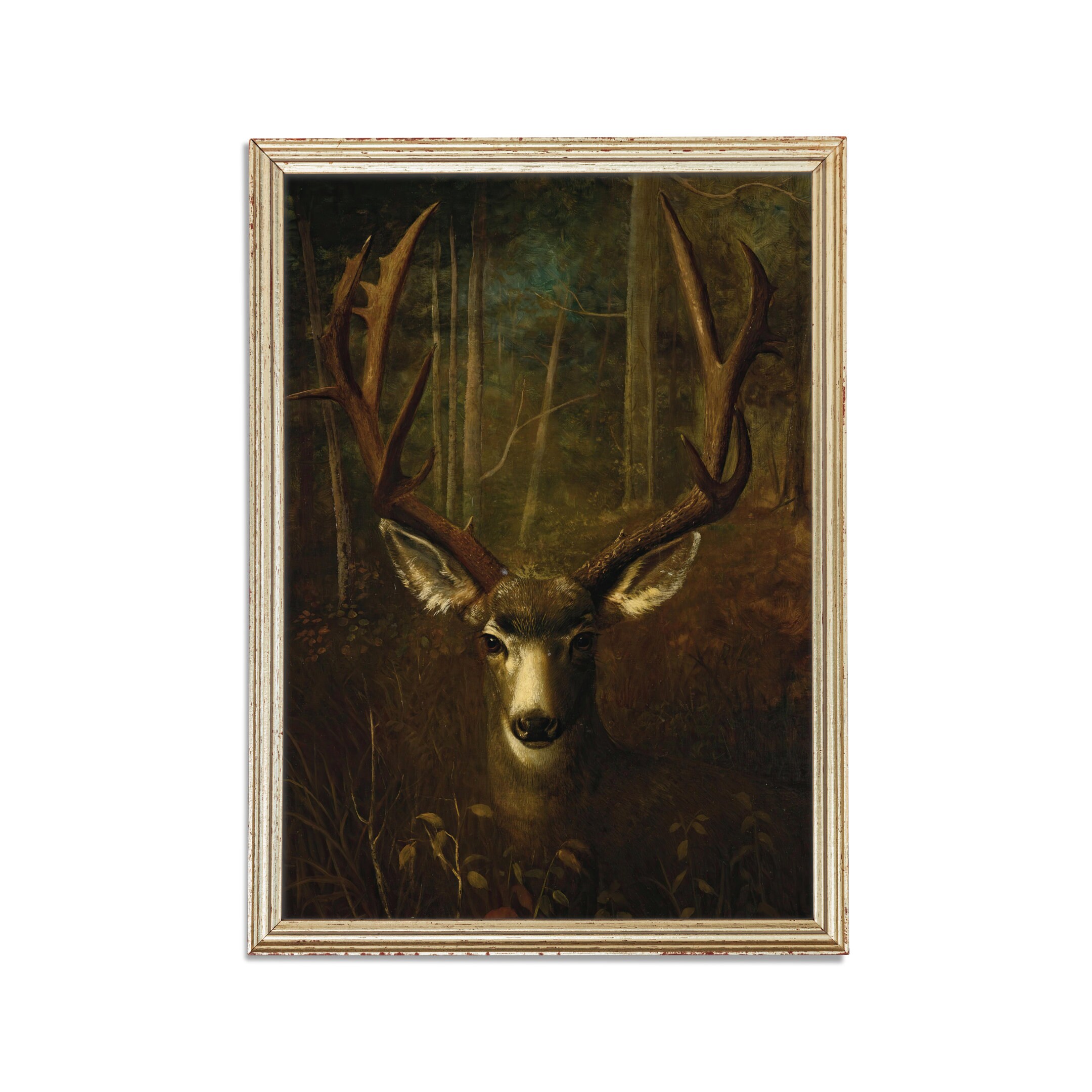 Vintage Deer Painting Antique Animal Print Moody Rustic - Etsy