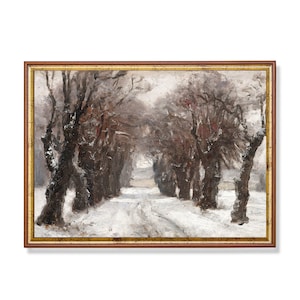 Vintage Snowy Winter Landscape Painting | Rustic Cabin Decor (Digital Download)