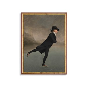 Vintage Skating Gentleman Print: Moody Winter Art