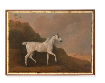 Vintage Grey Horse Art Print: Rustic Farmhouse Wall Decor