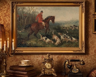 Vintage Hunting Scene Print: Equestrian Art, Rider & Hounds (Digital Download)