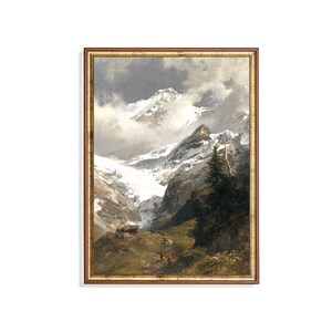 Antique Alpine Landscape Print: Rustic Mountain Scene (Digital Download