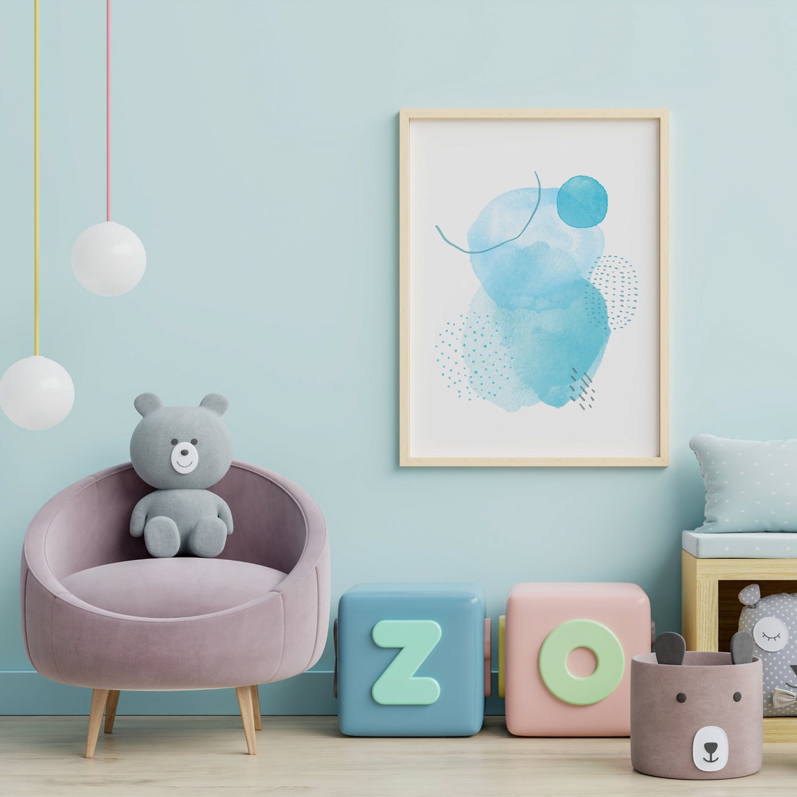 Turquoise Aqua Blue Print Abstract Wall Art Pastel Soft Colors | Etsy