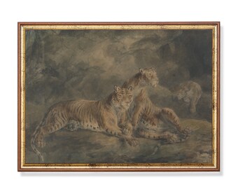 Vintage Tiger Painting: Rustic Farmhouse Wall Art Print