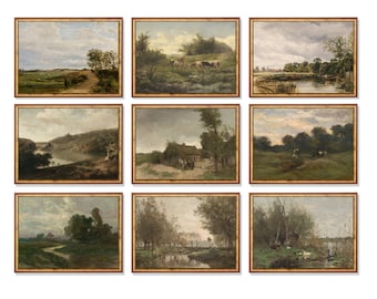 Antique Landscape Painting Set of 9: Vintage Gallery Wall Art (Digital Download)