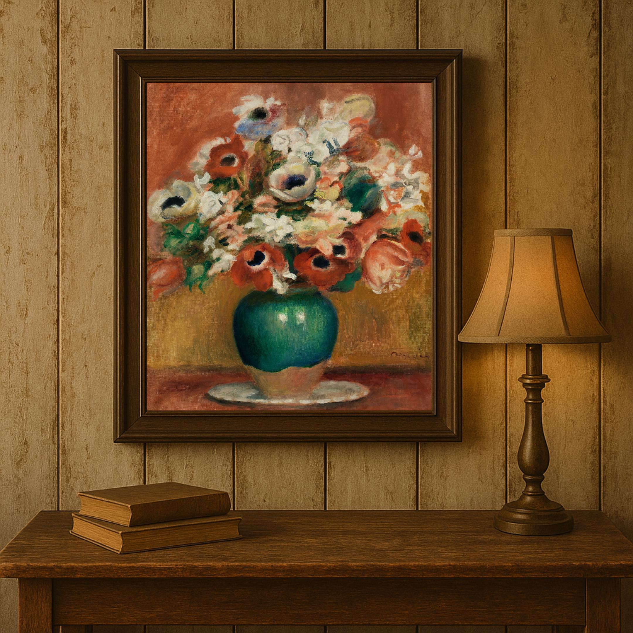 ルノワールのアネモネの版画：ヴィンテージの花の静物画、印象派の絵画