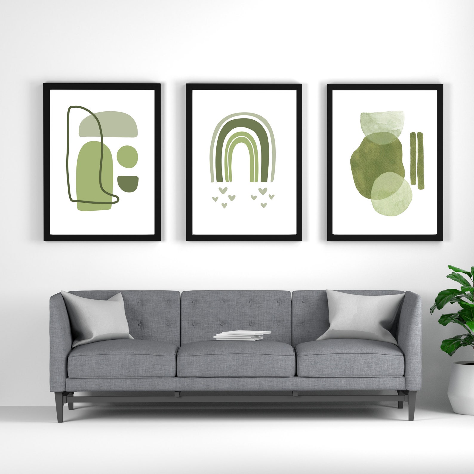 Set Of 3 Sage Green Prints Boho Wall Art 3 Piece Wall Art Etsy