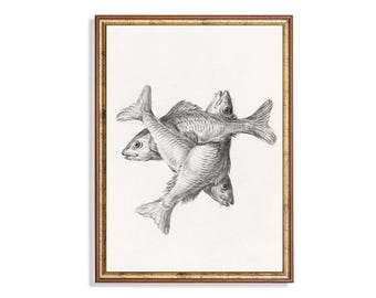 Vintage Herring Sketch Print: Minimalist Marine Wall Art