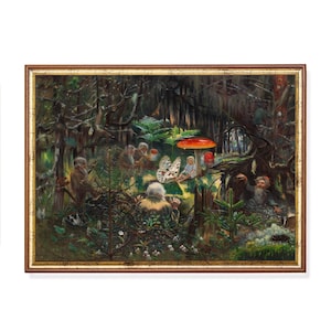 Enchanted Forest Print: Whimsical Gnomes, Mushrooms & Magical Child