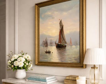 Vintage Sailing Ship Painting: Seascape Nautical Art Print